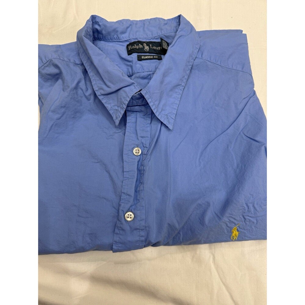 Ralph Lauren Men’s 3XLT Big & Tall Solid Blue Long Sleeve Classic Fit Button-Up